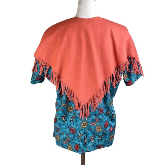 Carolene de Mesilla Vintage Burnt Orange Fringe Layered Shawl Southwestern Top - Picture 3 of 11
